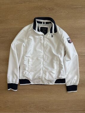 U.S. Polo Assn. White Bomber Jacket with Navy Trim